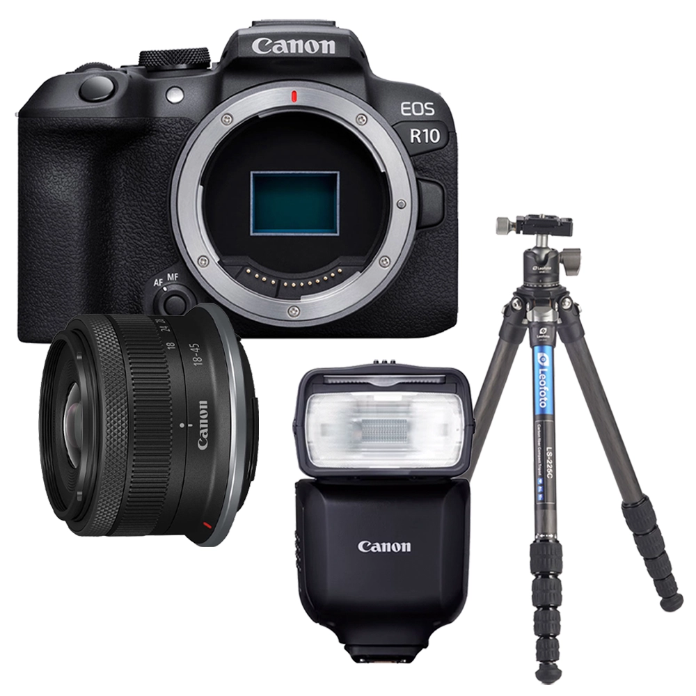 【かんたんプロフィール撮影セット】EOS R10・RF-S18-45キット + EL-10 スピードライト + LS-225C カーボン三脚