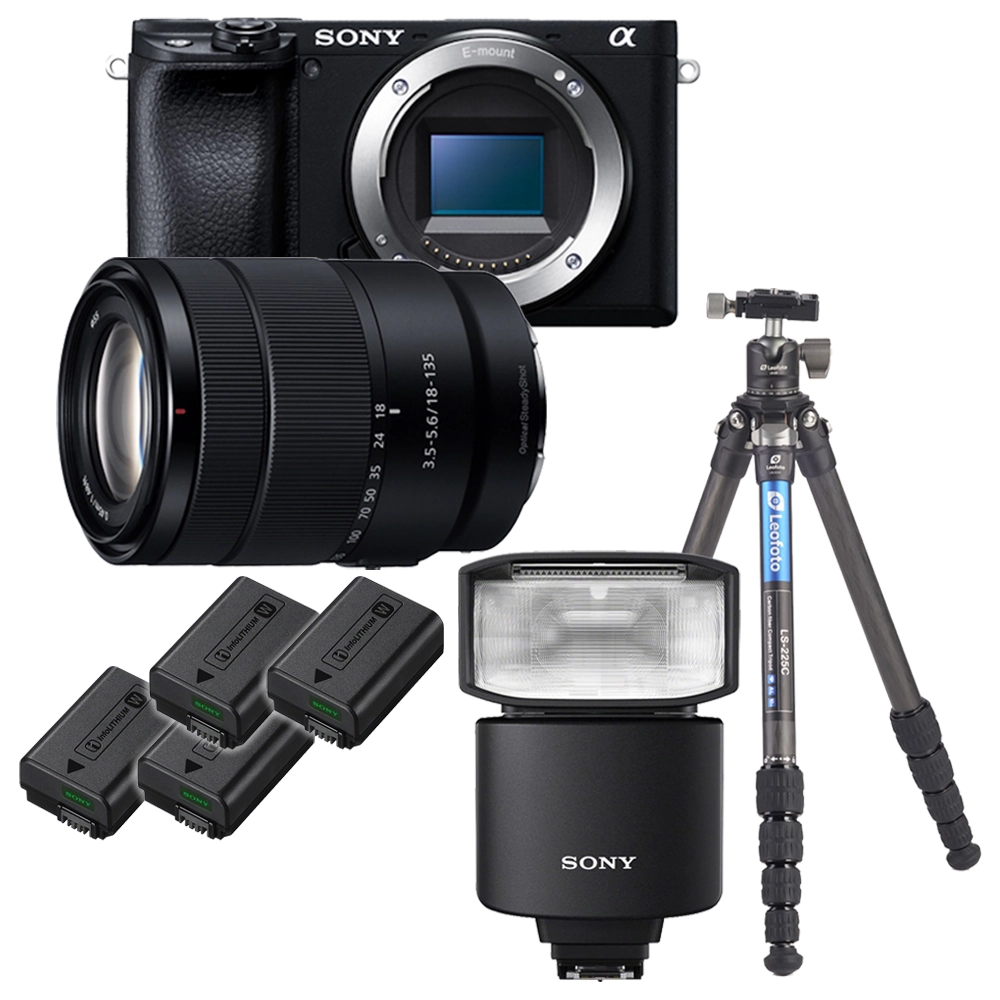 【かんたんプロフィール撮影セット】α6400 高倍率ズームレンズキット +  HVL-F46RMA フラッシュ + LS-225C カーボン三脚
