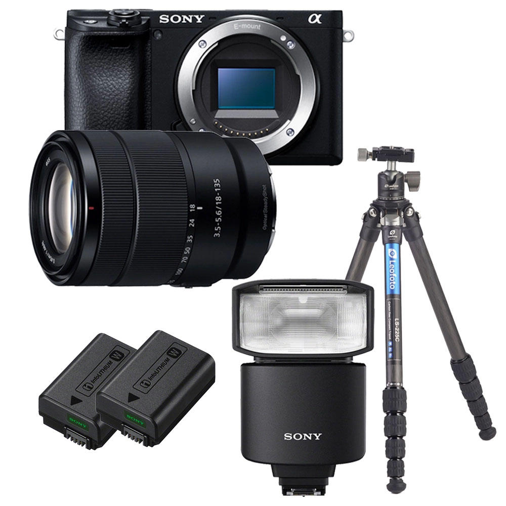 【かんたんプロフィール撮影セット】α6400 高倍率ズームレンズキット +  HVL-F46RMA フラッシュ + LS-225C カーボン三脚