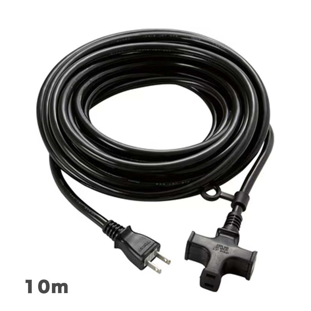 3個口ソフトタイプ延長コード 10m　ブラック