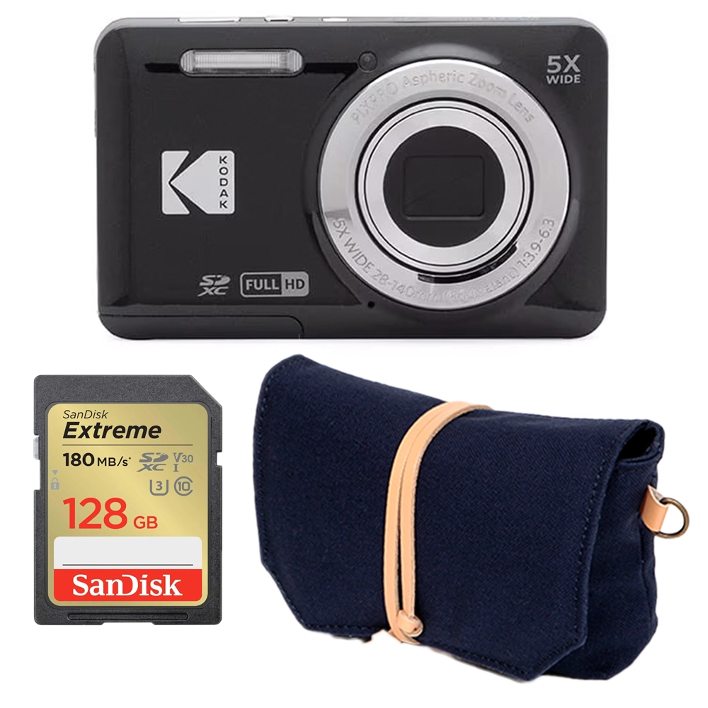 【コンデジおでかけ撮影セット】PIXPRO FZ55 + Extreme SDXC 128GB + 帆布カメラポーチS セット